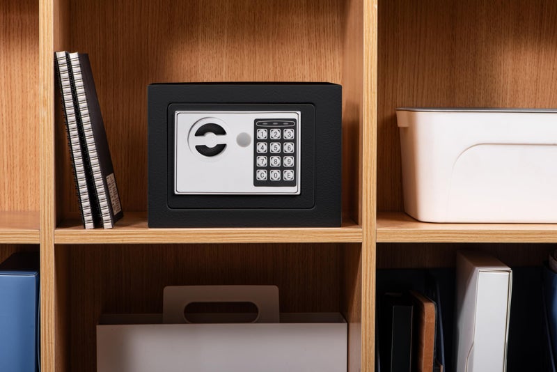 ELLAIG Small Safe Box Elcetrnic Safe with Digital Keypad & Keys 9.05 x 6.7 x 6.7 inches Wall Safe 0.23Cuft Mini Security Safe Boxes for Coin Home Office Hotel Rooms Business Jewelry Gun (Black) - Image 4